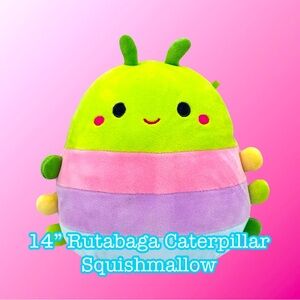 Squishmallows Green and Pink Caterpillar 14” Rutabaga NWT